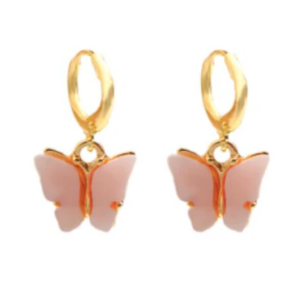 NWT Resin Inlay Light Pink Butterfly Hoop Earrings - Picture 1 of 5